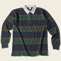 Non Stock Classic Fit Striped Jersey Rugby Shirt - Blackish Green Ivy Stripe TOPS