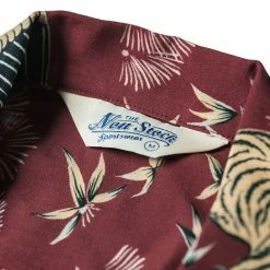 Non Stock Ukiyo-e Tiger & Crane Pattern Aloha Shirt - Wine Red TOPS