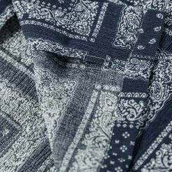 Non Stock Paisley Print Seersucker Open Collar Shirt - Navy