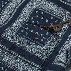 Non Stock Paisley Print Seersucker Open Collar Shirt - Navy