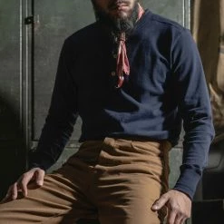 Bronson Vintage Long Sleeve Henley T-Shirt - Navy TOPS