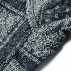 Non Stock Paisley Print Seersucker Open Collar Shirt - Navy