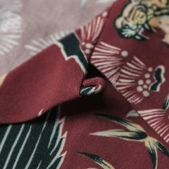 Non Stock Ukiyo-e Tiger & Crane Pattern Aloha Shirt - Wine Red TOPS
