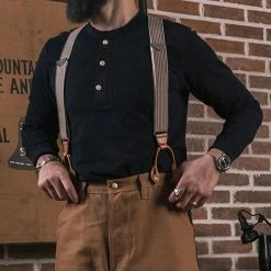 Bronson Vintage Long Sleeve Henley T-Shirt - Black TOPS