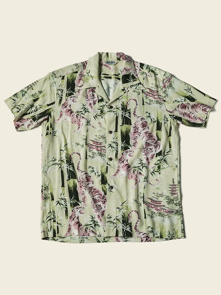 Non Stock Ukiyo-e Tiger & Bamboo Pattern Aloha Shirt - Light Green TOPS 3 Non Stock Ukiyo-e Tiger & Bamboo Pattern Aloha Shirt - Light Green TOPS