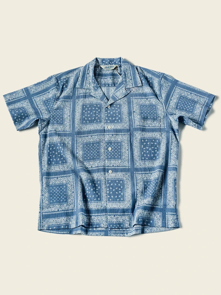 Non Stock Paisley Print Seersucker Open Collar Shirt - Sky Blue TOPS 3 Non Stock Paisley Print Seersucker Open Collar Shirt - Sky Blue TOPS