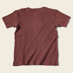 Bronson 11 Oz Vintage Ribbed Cotton Henley T-Shirt - Wine Red NEW ARRIVALS