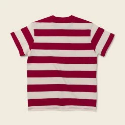 Non Stock Heavyweight Cotton Wide Striped T-Shirt - Red/Apricot TOPS
