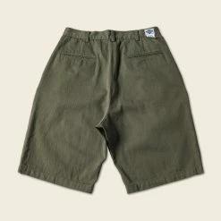 Non Stock Classic Straight Leg Double Pleated Shorts - Olive
