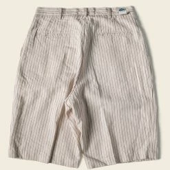 Non Stock Loose Double Pleated Striped 10.5 Oz Linen Shorts