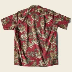 Bronson Lot AS08 Ukiyo-e Tiger & Bambo Pattern Aloha Shirt - Wine Red