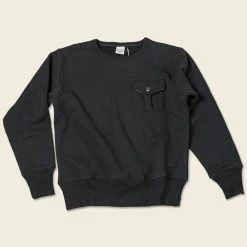 Non Stock 17.5 Oz Terry Cloth Military Pocket Sweatshirt - Black TOPS