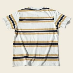 Non Stock 9.8 Oz IVY Style Striped T-Shirt - Maize/Blue TOPS