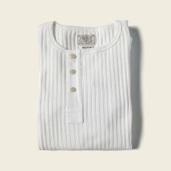 Bronson 11 Oz Vintage Ribbed Cotton Henley T-Shirt - White 11 Bronson 11 Oz Vintage Ribbed Cotton Henley T-Shirt - White