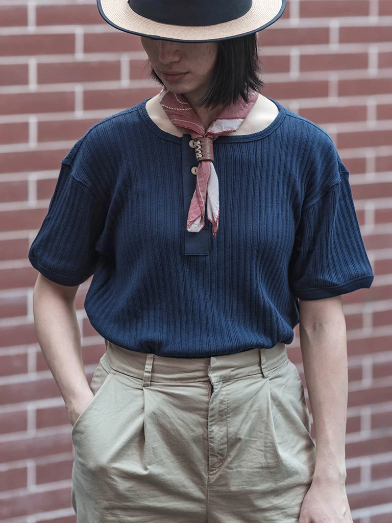 Bronson NEW ARRIVALS 11 Oz Vintage Ribbed Cotton Henley T-Shirt - Navy 6 Bronson NEW ARRIVALS 11 Oz Vintage Ribbed Cotton Henley T-Shirt - Navy