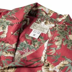 Bronson Lot AS08 Ukiyo-e Tiger & Bambo Pattern Aloha Shirt - Wine Red