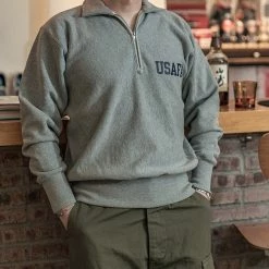 Non Stock 1950s USAFA Reverse Weave Half-Zip Sweatshirt - Gray NEW ARRIVALS