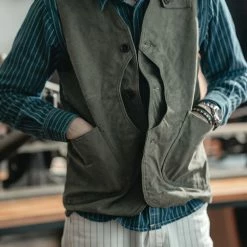 Bronson 1930s Heavyweight Canvas Game Pocket Hunting Vest - Olive