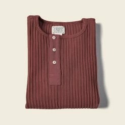 Bronson 11 Oz Vintage Ribbed Cotton Henley T-Shirt - Wine Red NEW ARRIVALS