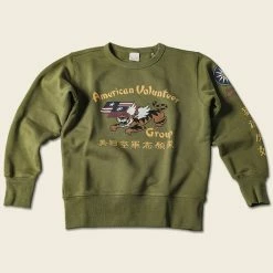 Non Stock Flying Tigers Military Print Sweatshirt - Olive