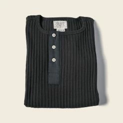 Bronson 11 Oz Vintage Ribbed Cotton Henley T-Shirt - Black 13 Bronson 11 Oz Vintage Ribbed Cotton Henley T-Shirt - Black