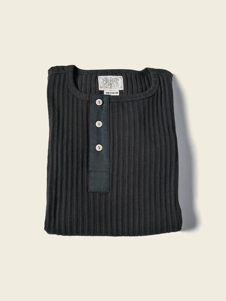 Bronson 11 Oz Vintage Ribbed Cotton Henley T-Shirt - Black 5 Bronson 11 Oz Vintage Ribbed Cotton Henley T-Shirt - Black