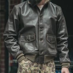 Bronson USAAF Type A-1 Leather Flight Jacket - Dark Brown OUTERWEAR