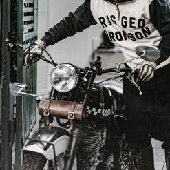 Bronson Motorcycle Turtle Zip Jersey Overweight Sweater - White TOPS