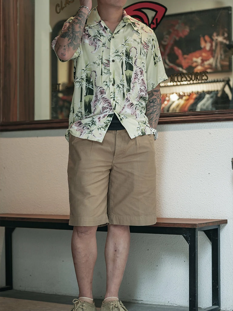 Non Stock Ukiyo-e Tiger & Bamboo Pattern Aloha Shirt - Light Green TOPS 9 Non Stock Ukiyo-e Tiger & Bamboo Pattern Aloha Shirt - Light Green TOPS