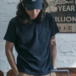 Bronson 1930s Slanted Pocket Tubular T-Shirt - Navy TOPS