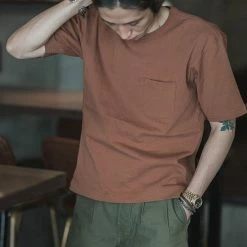 Non Stock NEW ARRIVALS 9.8 Oz Cotton Classic Pocket T-Shirt - Light Brown　