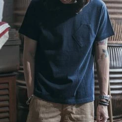 Bronson 1930s Slanted Pocket Tubular T-Shirt - Navy TOPS