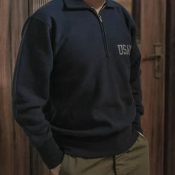 Non Stock 1950s USAFA Reverse Weave Half-Zip Sweatshirt - Navy