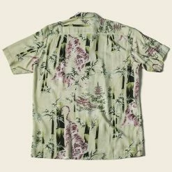 Non Stock Ukiyo-e Tiger & Bamboo Pattern Aloha Shirt - Light Green TOPS