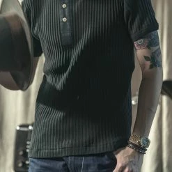 Bronson 11 Oz Vintage Ribbed Cotton Henley T-Shirt - Black 14 Bronson 11 Oz Vintage Ribbed Cotton Henley T-Shirt - Black