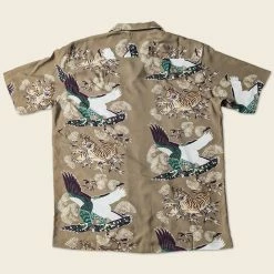 Non Stock Ukiyo-e Tiger & Crane Pattern Aloha Shirt - Khaiki