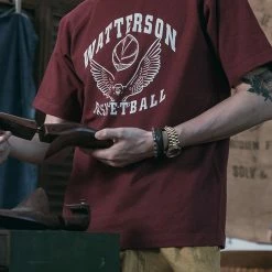 Non Stock Vintage Watterson Basketball Print Raglan Sleeve T-Shirt