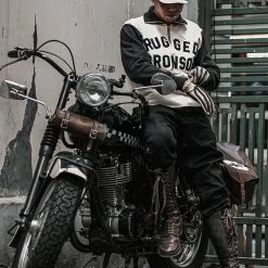 Bronson Motorcycle Turtle Zip Jersey Overweight Sweater - White TOPS