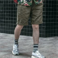 Non Stock Classic Straight Leg Double Pleated Shorts - Olive 17 Non Stock Classic Straight Leg Double Pleated Shorts - Olive