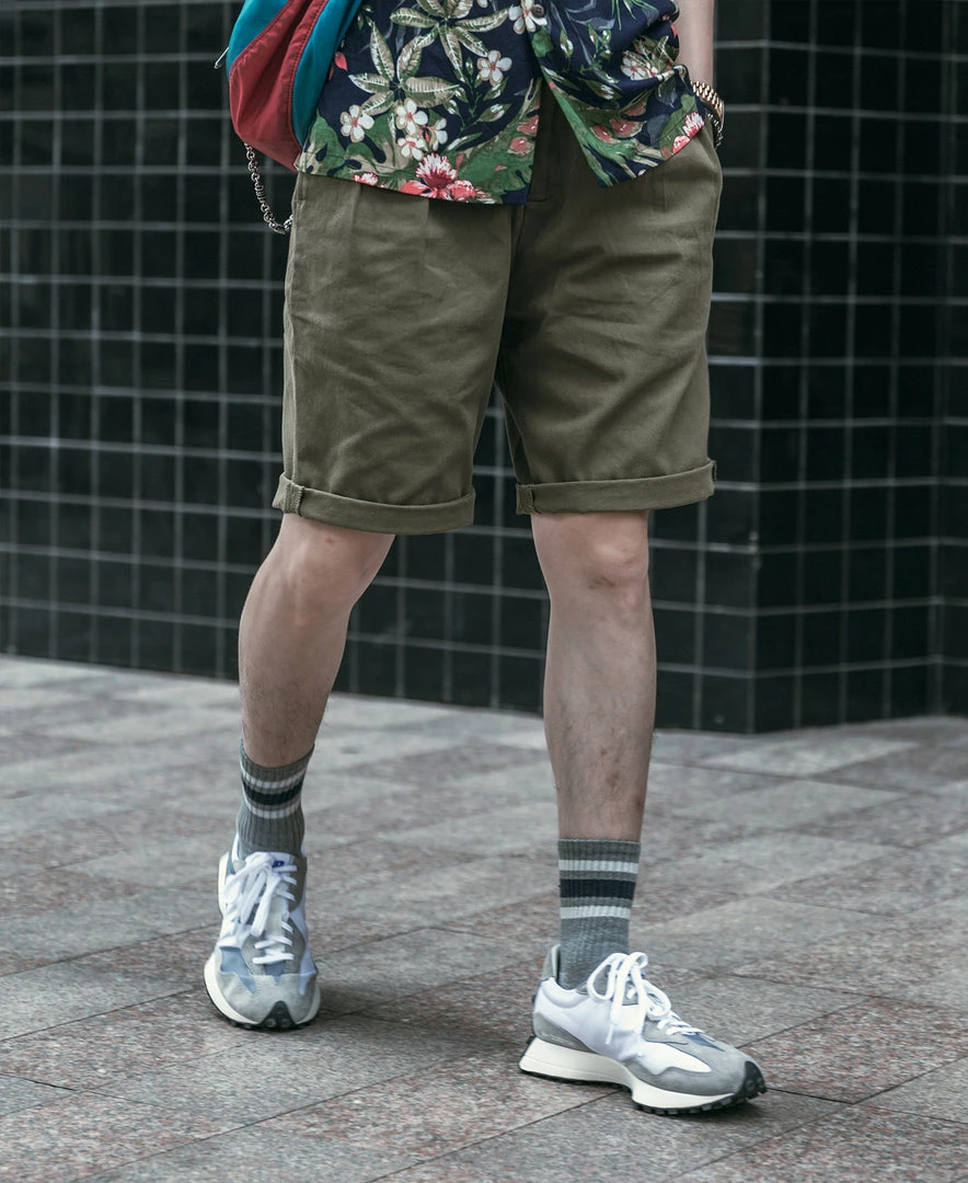 Non Stock Classic Straight Leg Double Pleated Shorts - Olive 6 Non Stock Classic Straight Leg Double Pleated Shorts - Olive