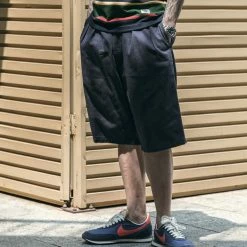 Non Stock Classic Straight Leg Double Pleated Shorts - Navy BOTTOMS