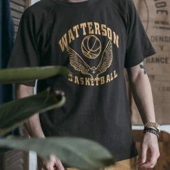 Non Stock Vintage Watterson Basketball Print Raglan Sleeve T-Shirt