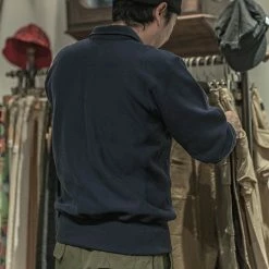 Non Stock 1950s USAFA Reverse Weave Half-Zip Sweatshirt - Navy