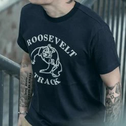 Non Stock Vintage Roosevelt Track Print Short Sleeve T-Shirt TOPS 22 Non Stock Vintage Roosevelt Track Print Short Sleeve T-Shirt TOPS