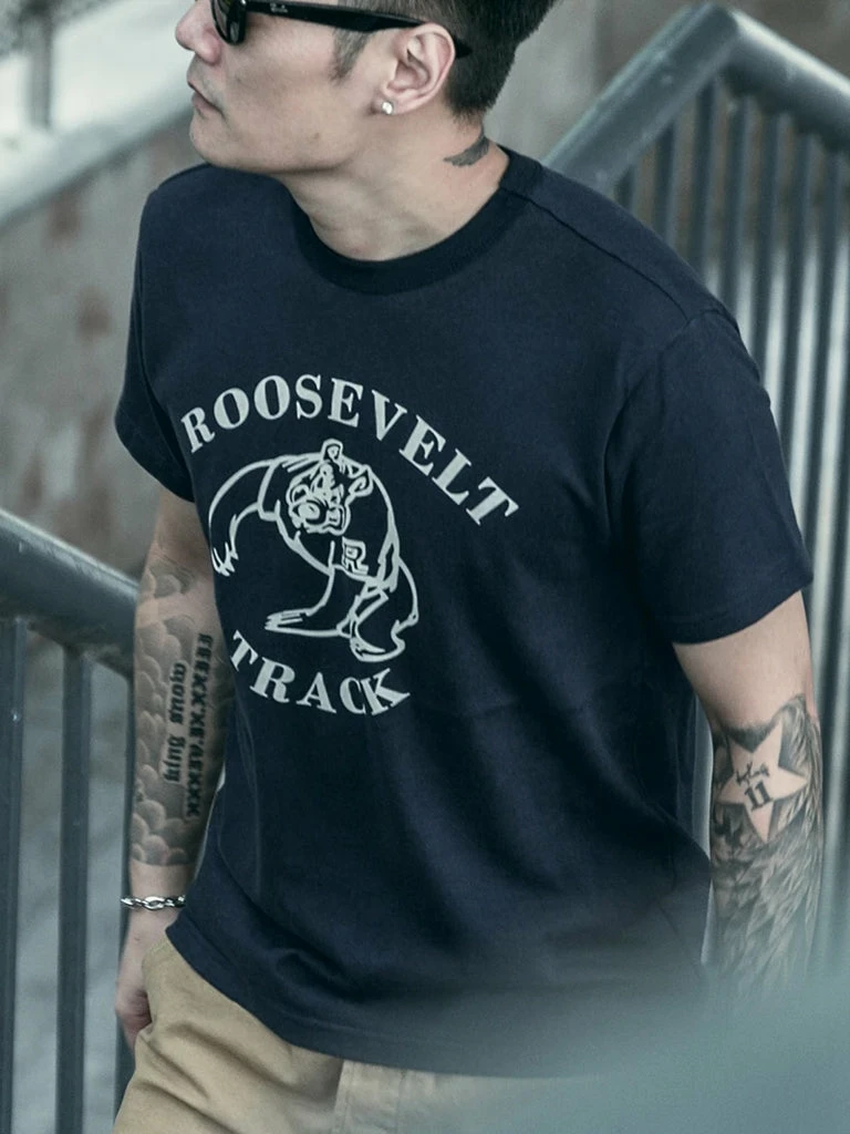 Non Stock Vintage Roosevelt Track Print Short Sleeve T-Shirt TOPS 7 Non Stock Vintage Roosevelt Track Print Short Sleeve T-Shirt TOPS