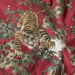 Bronson Lot AS08 Ukiyo-e Tiger & Bambo Pattern Aloha Shirt - Wine Red