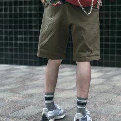 Non Stock Classic Straight Leg Double Pleated Shorts - Olive 20 Non Stock Classic Straight Leg Double Pleated Shorts - Olive