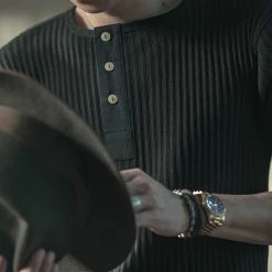 Bronson 11 Oz Vintage Ribbed Cotton Henley T-Shirt - Black 16 Bronson 11 Oz Vintage Ribbed Cotton Henley T-Shirt - Black