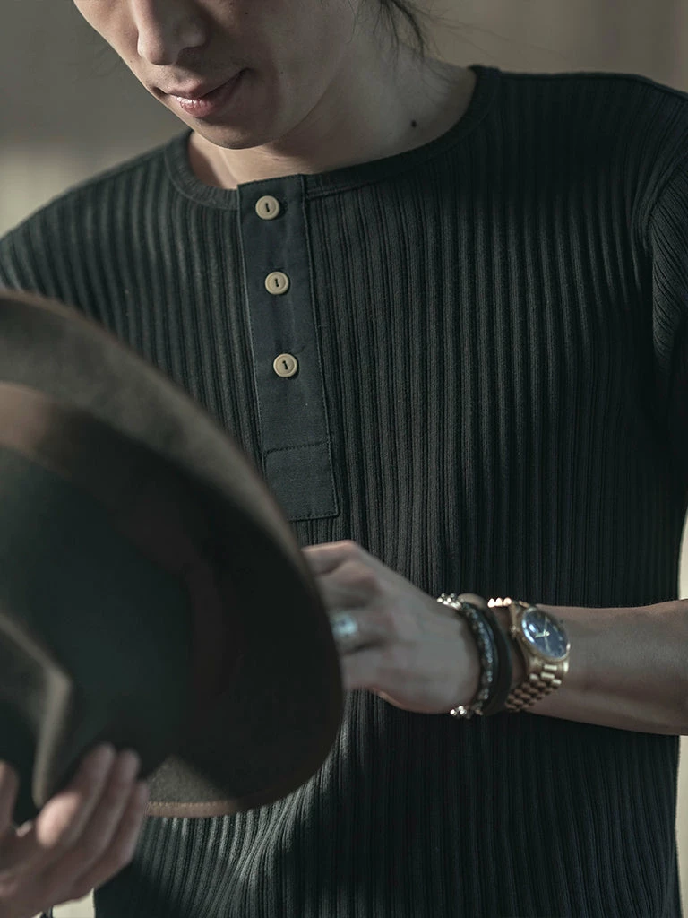 Bronson 11 Oz Vintage Ribbed Cotton Henley T-Shirt - Black 8 Bronson 11 Oz Vintage Ribbed Cotton Henley T-Shirt - Black