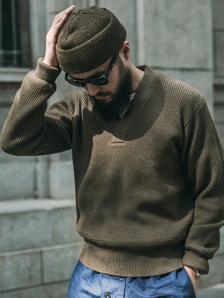 Bronson USAAF Type A-1 V-neck Mechanics Sweater - Olive 5 Bronson USAAF Type A-1 V-neck Mechanics Sweater - Olive